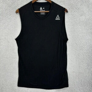 Reebok tank top‎ mens medium black supremium tee speedwick logo muscle gym